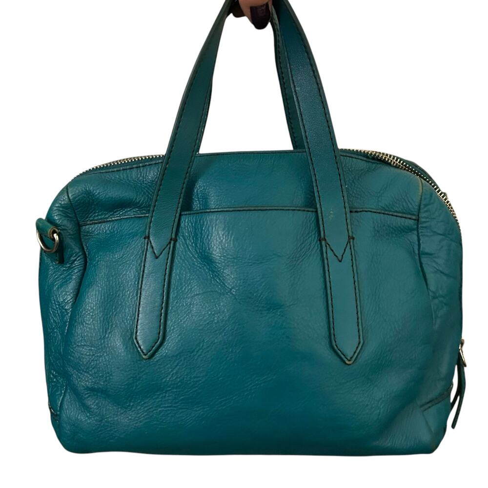 Fossil Teal Leather Distressed Sydney Satchel Purse - Picture 2 of 8